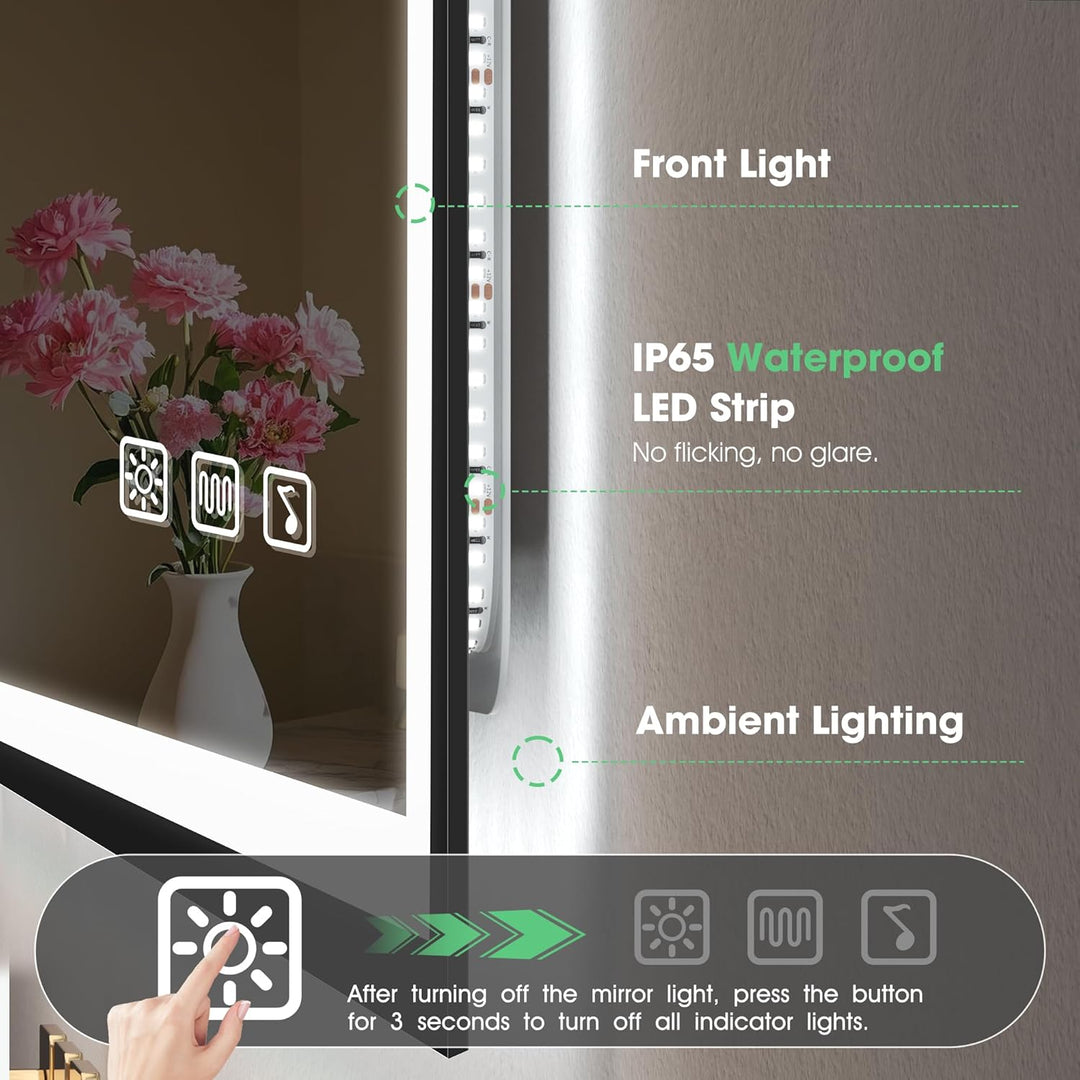 S'bagno Bluetooth-Badspiegel-mit-Beleuchtung 80x60 cm, LED Badezimmerspiegel mit Beschlagfrei/Gehärt