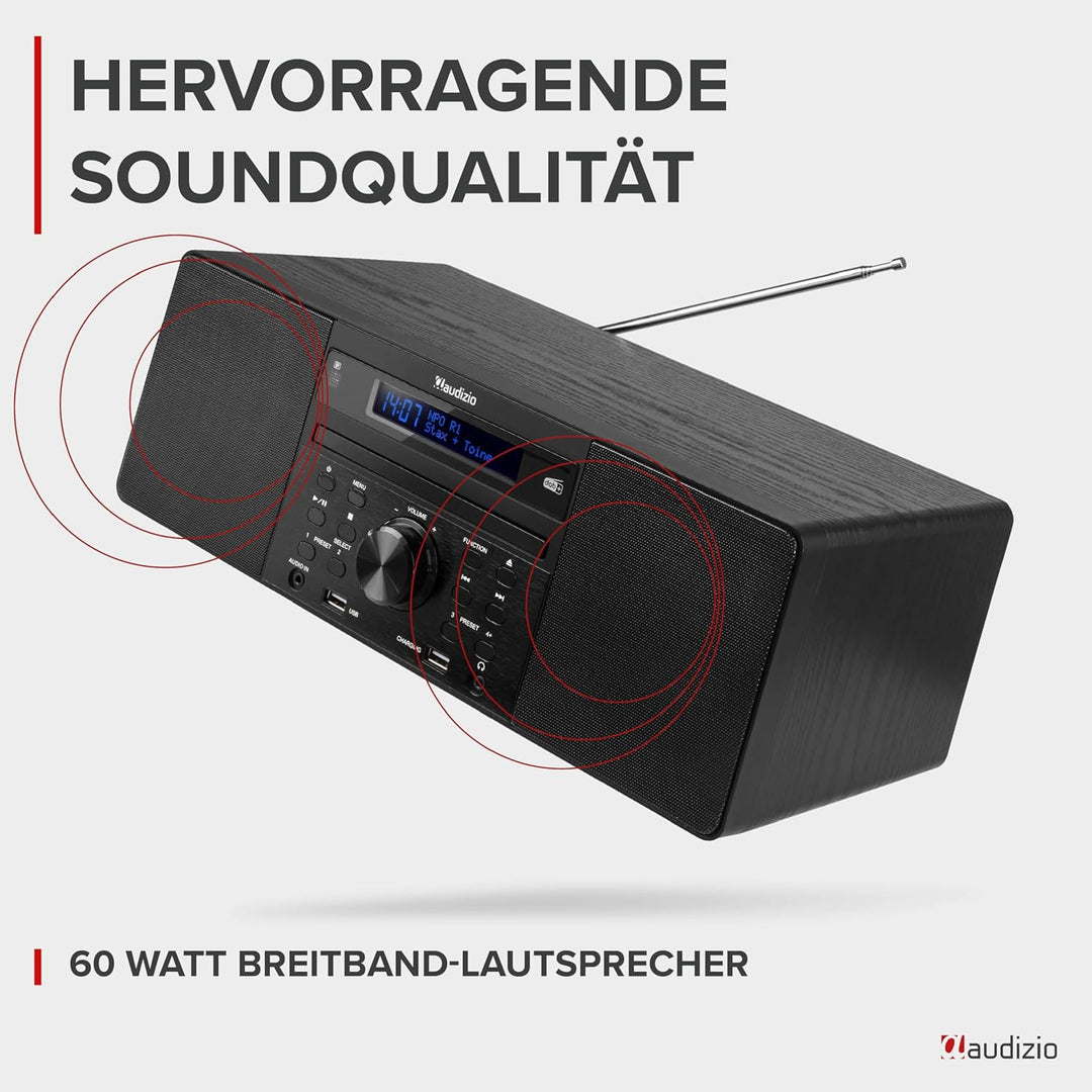 Audizio Prato - DAB Radio mit CD Player, MP3-Player, Bluetooth Radio, USB, DAB+, FM-UKW, Fernbedienu