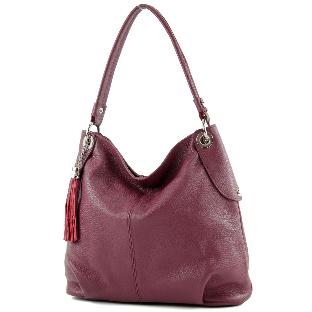 modamoda de - T185 - ital. Damen Schultertasche aus Leder Bordeauxviolett, Bordeauxviolett