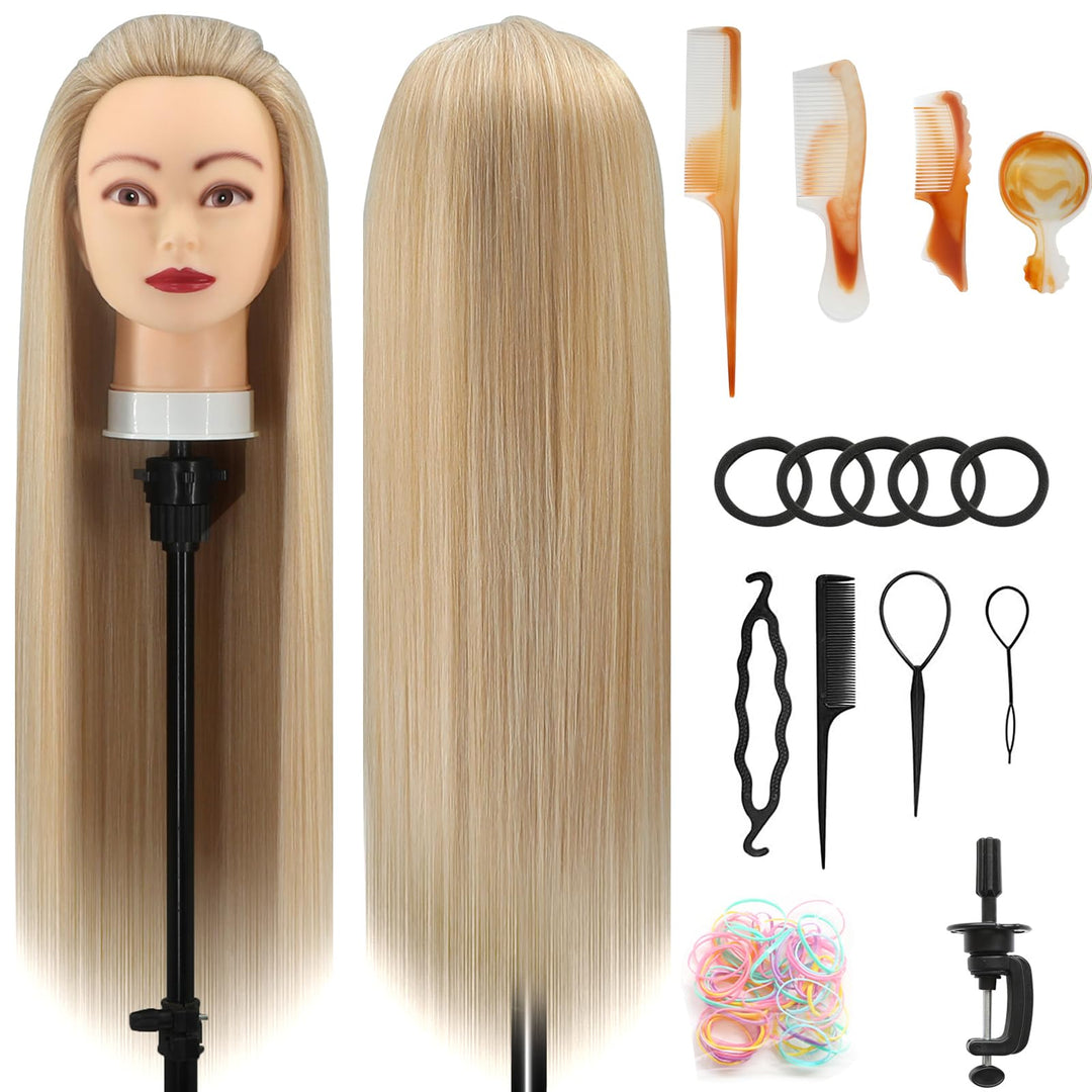 Trainingsköpfe, 28 Zoll Frisierkopf für Friseure, 100% Kunstfaser Haar Übungskopf, mit DIY Strickset