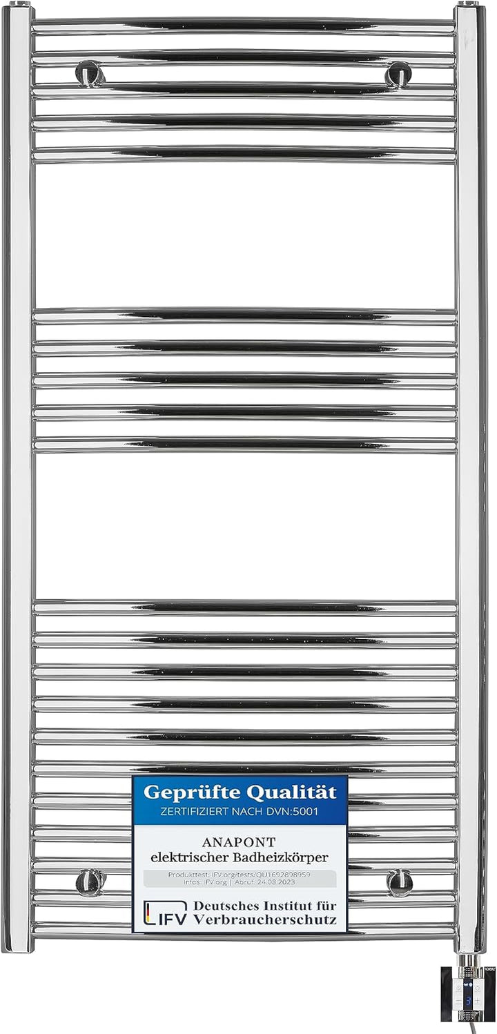 anapont elektrischer Badheizkörper - Chrom gebogen - Timer-Funktion - Handtuchheizkörper - Badheizun