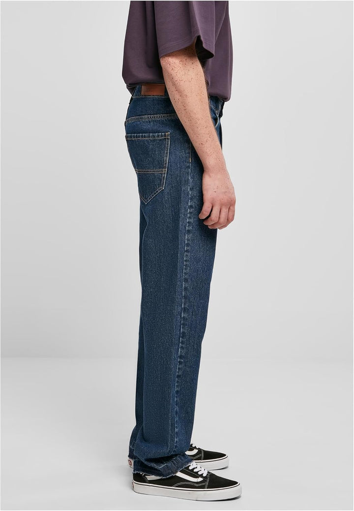 Urban Classics Herren Open Edge Loose Fit Jeans Hose, Mid Indigo Washed