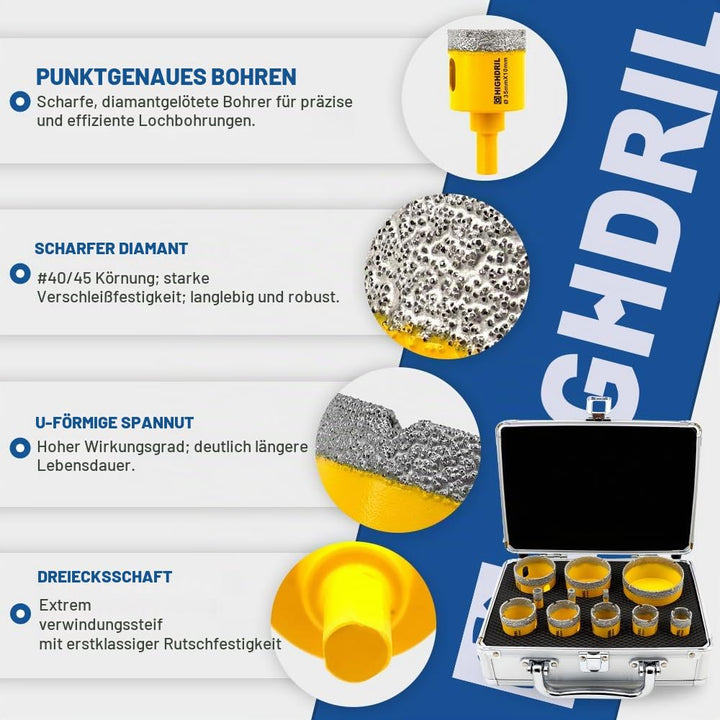 HIGHDRIL Diamant Bohrkrone Set - 6/8/10/20/25/28/32/35/45/50/65MM Diamant-Bohrkrone Lochsäge mit Dre