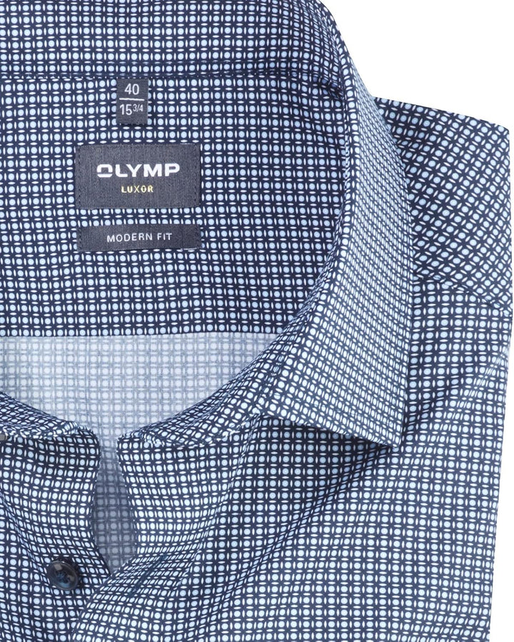 OLYMP Herren Businesshemd Langarm Luxor,Digitaldruck,modern fit,Global Kent 37 Marine 18, 37 Marine