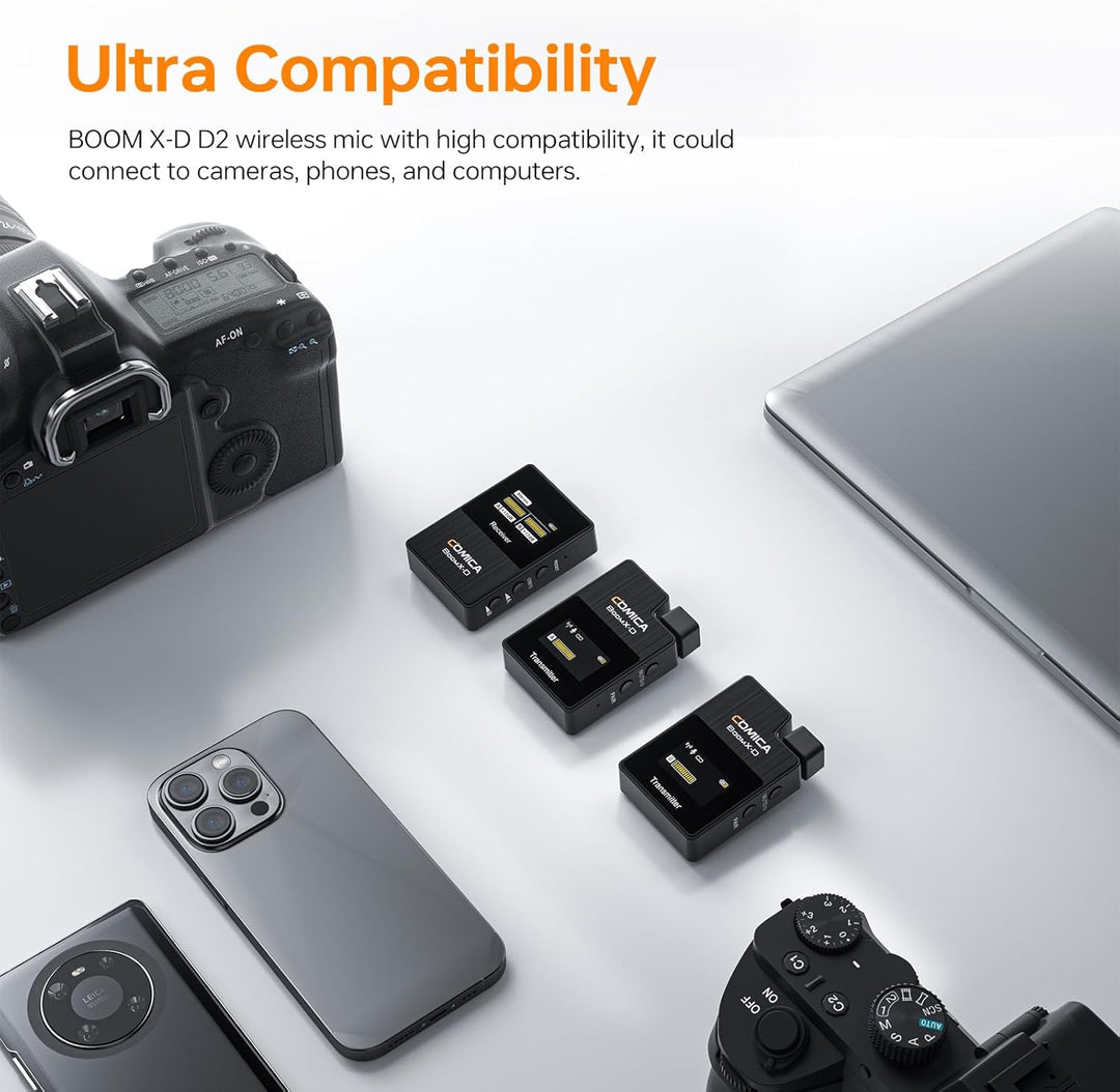 comica Drahtloses Mikrofon, BoomX-D2 Dual Channel 2.4G Wireless System Lavalier Funkmikrofon Kit mit