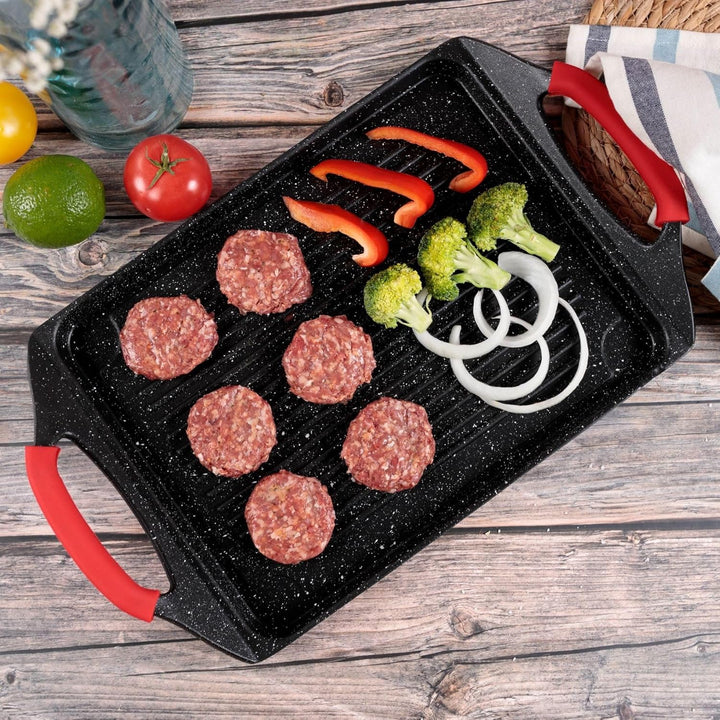 Kamberg - Grillplatte 45 x 27 cm – Aluminiumguss – Beschichtung Typ Stein – für alle Herde, auch Ind