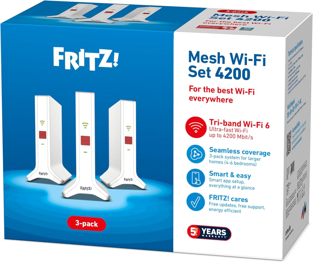FRITZ!Mesh Set 4200 3er-Set (3x FRITZ!Repeater, ideal für Internetrouter oder Glasfasermodem (ONT),