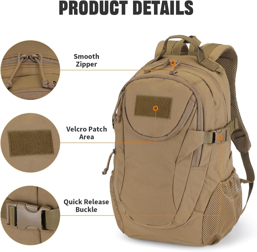 VINBAGGE Rucksack Taktischer Motorrad Wanderrucksack Outdoor Wasserdicht Trekkingrucksack 25L Campus