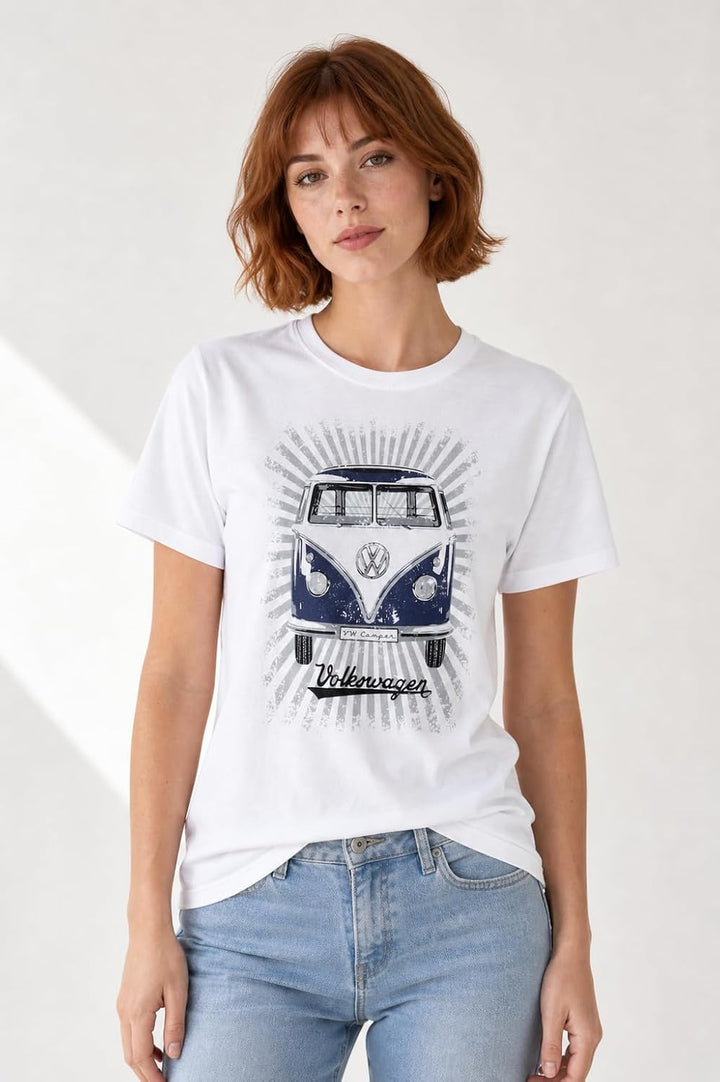 BRISA VW Collection - Volkswagen T-Shirt Unisex-Kurzarm &amp; Rundkragen mit T1 Bulli Bus Motiv aus Baum