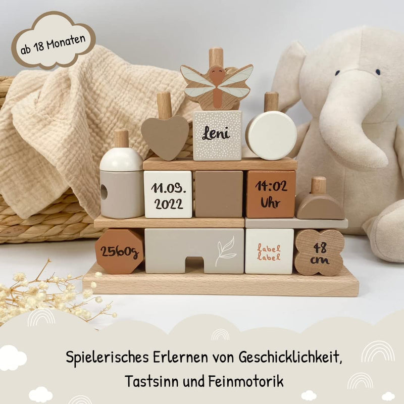 Steckspiel Haus Nougat I Personalisierbares Geschenk zur Geburt Mädchen I Handmade Holzspielzeug I P