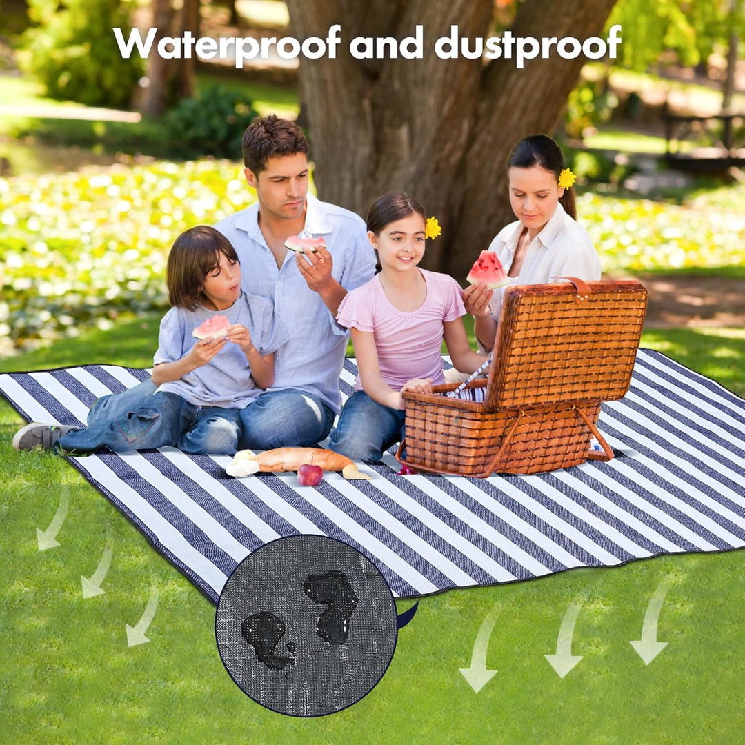 TRIXES XL gestreifte Picknickdecke mit Tragegriff – wasserdichte und sandfeste Decken – perfekt für