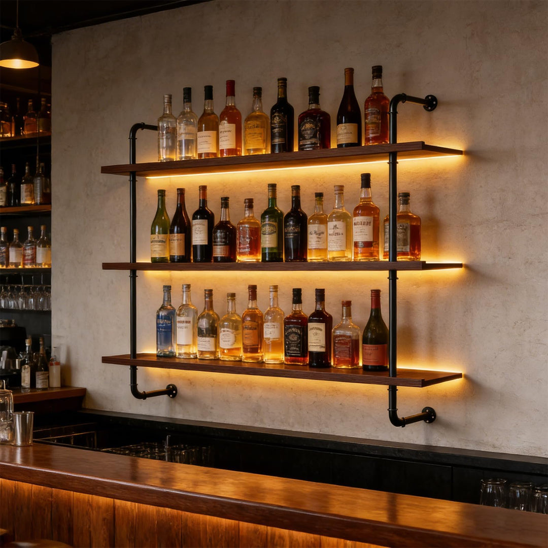 Weinregal Wand, Industrieller Massivholz Weinpareite Display Rack, 3 Ebenen Weinflaschenhalter Wandm