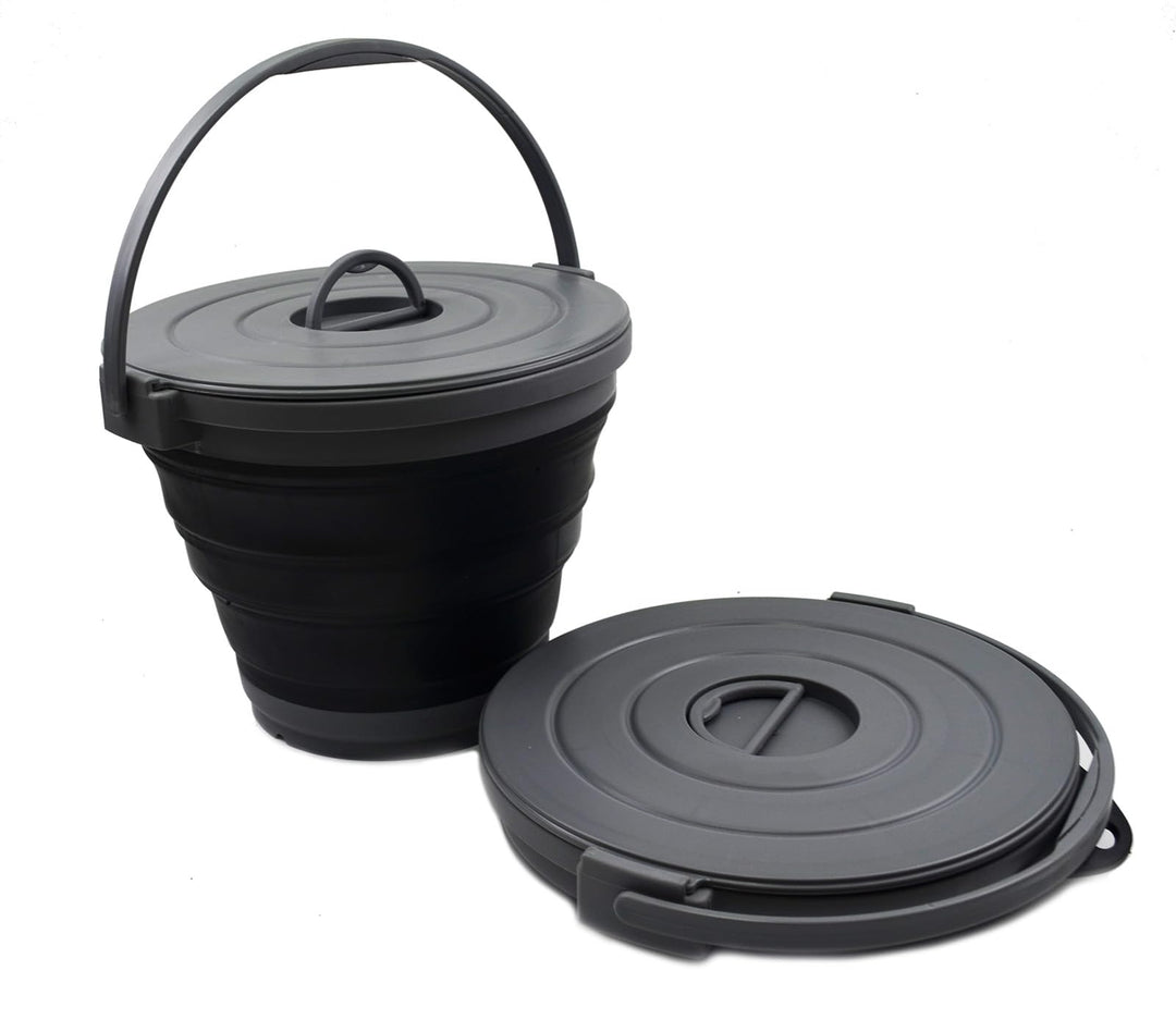 SAMMART 10L zusammenklappbarer Angeleimer mit verschliessbarem Deckel–Faltbare runde Wanne–tragbarer