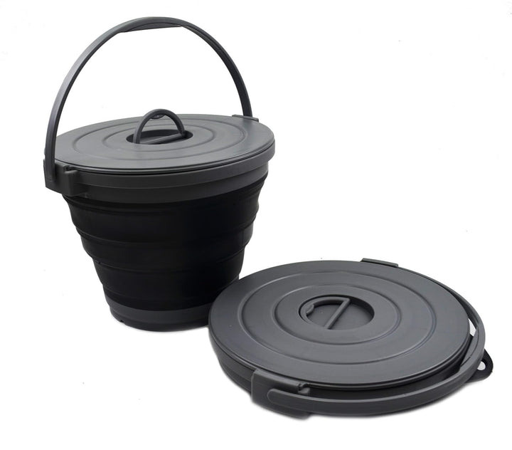 SAMMART 10L zusammenklappbarer Angeleimer mit verschliessbarem Deckel–Faltbare runde Wanne–tragbarer