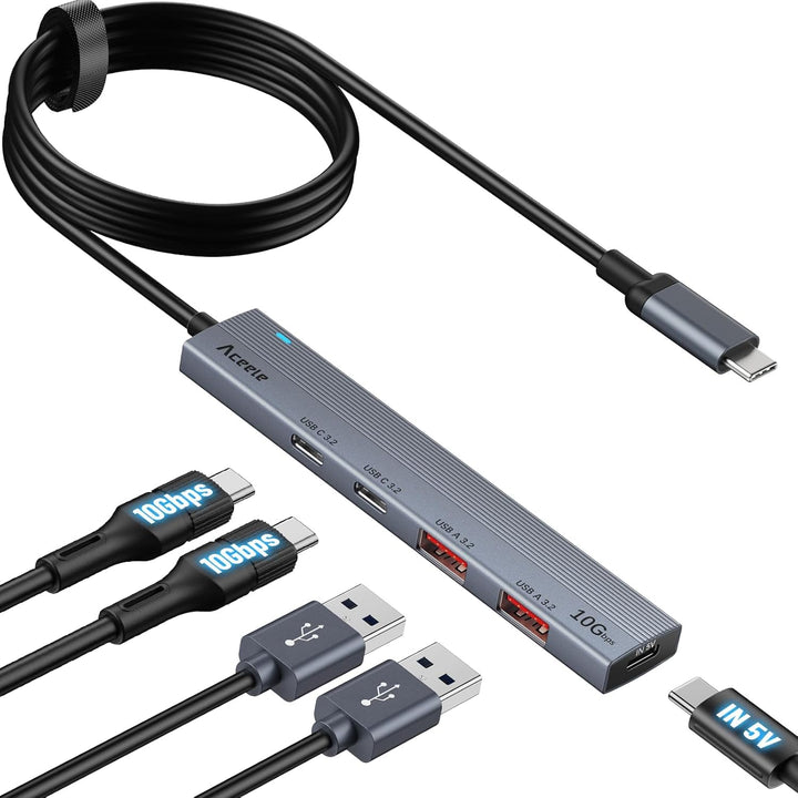 Aceele USB C Hub 10-Gbit/s mit 2 USB-A und 2 USBC-3.2-Anschlüssen, USB3.2 Gen 2 Verteiler mit 1 m Ve