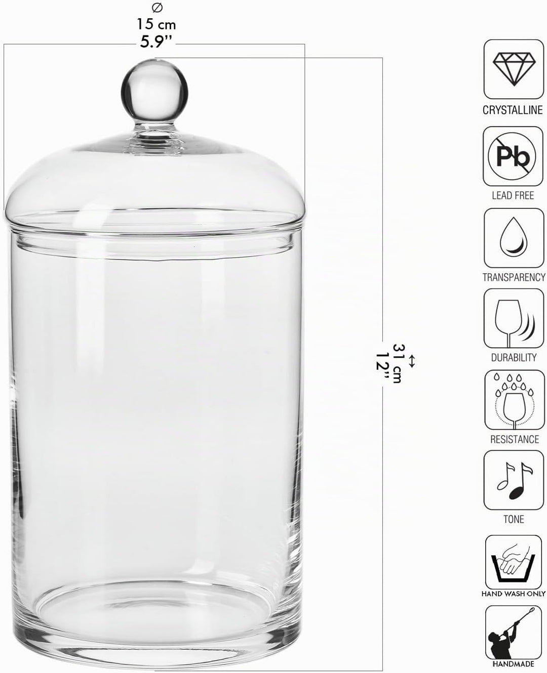 Krosno Glasbehälter mit Deckel 31 cm hoch, 2,7 l, Glamour Kollektion | Kekse, Vorratsdosen, Grosse G