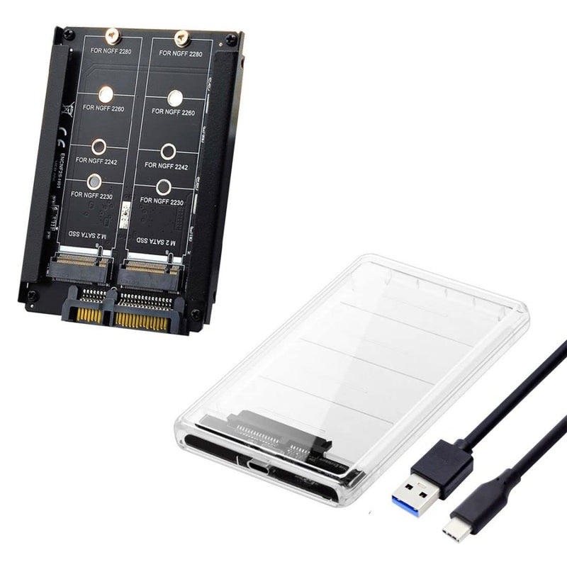 CY M.2 SATA SSD auf 2.5inch SATA Adapter,Dual NGFF B+M Key M.2 SSD auf USB C JOBD Raid0 Span Bridge