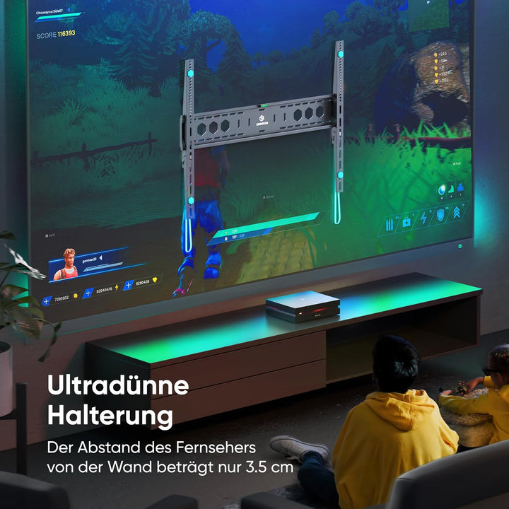 ONKRON TV Wandhalterung flach für 60-110 Zoll Fernseher bis zu 120 kg, Ultra Slim Wandhalterung Fern