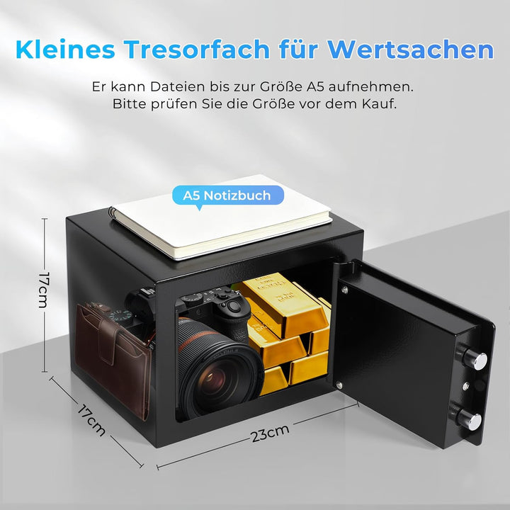 Safe Tresor mit 3 Schlüssel, 23x17x17cm Tresor für Zuhause, Kleine Möbeltresor für Bargeld, Schmuck
