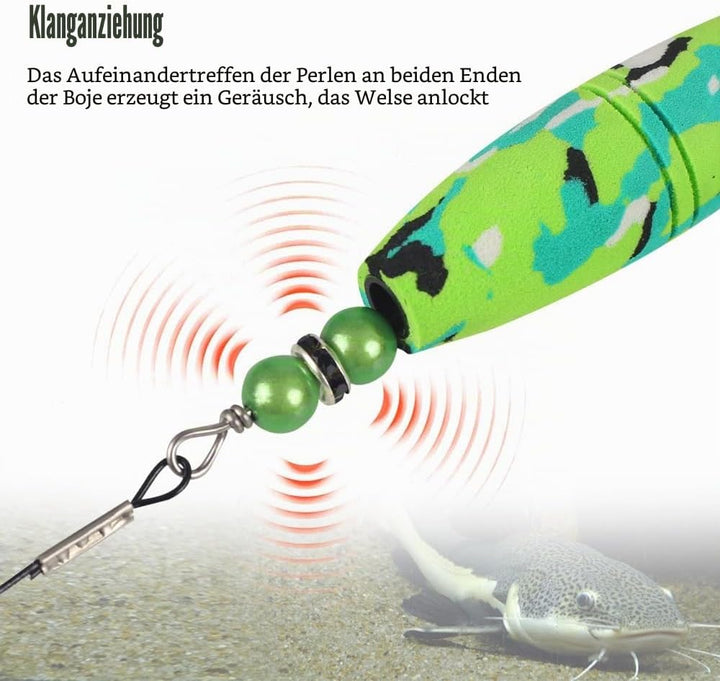 MiOYOOW Wels Rig Posen Set, 4 Stück Wels Angel Vorfach Set, Waller Rig Gerät Welshaken mit Rasseln u