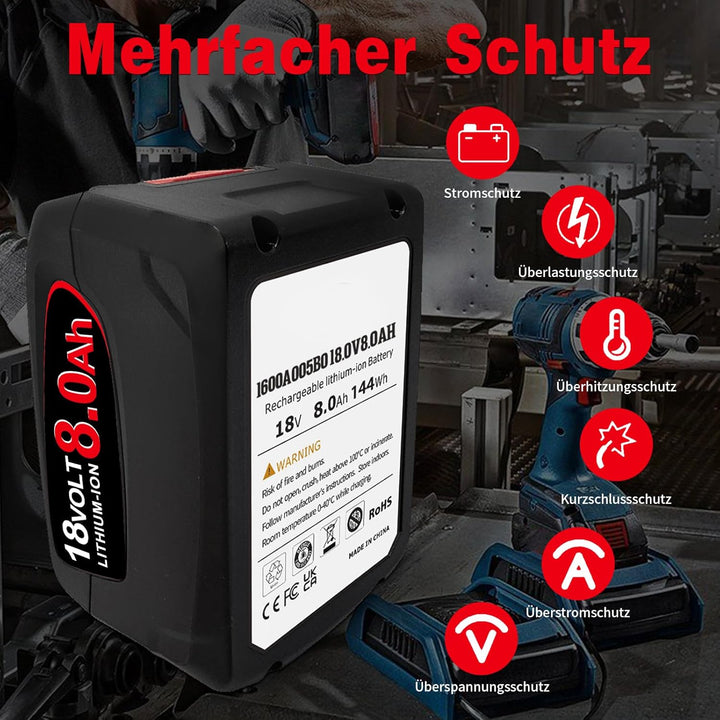 2 × 8.0Ah Ersatz für Bosch akku 18V Kompatibel mit Bosch 18V Akku Werkzeuge Home and Garden System,