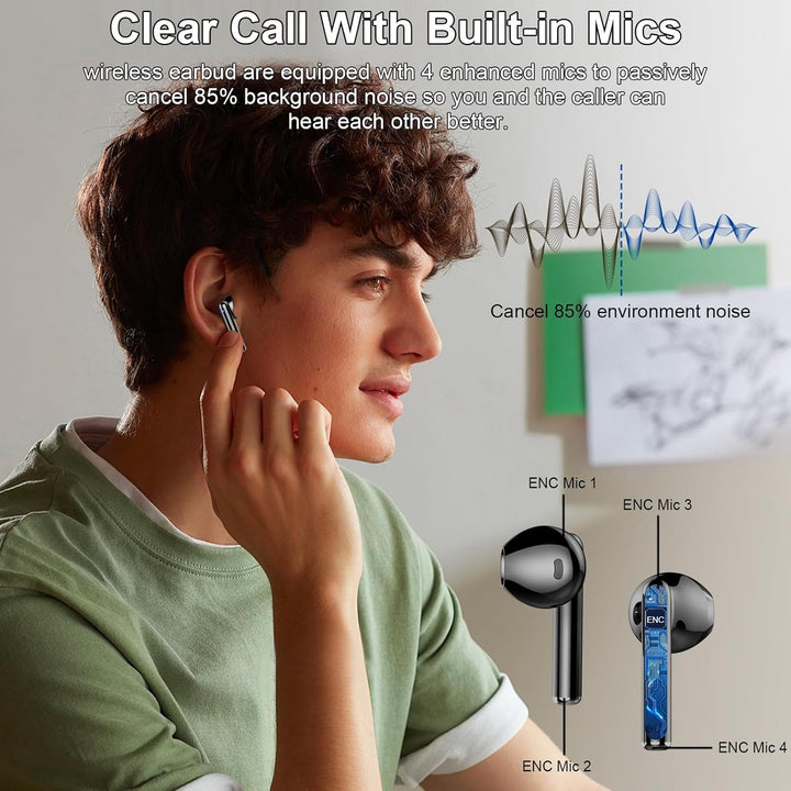 Bluetooth Kopfhörer, Kopfhörer Kabellos Bluetooth 5.4 mit 4 HD Mic Stereo HiFi, In Ear Kopfhörer 40H