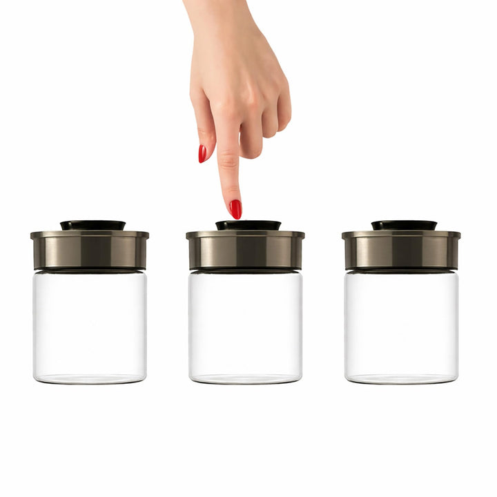 BURI Vorratsglas Vakuumglas 3er Set 700ml | Vorratsdosen Glas mit Edelstahl Deckel & Vakuum Klick-Me