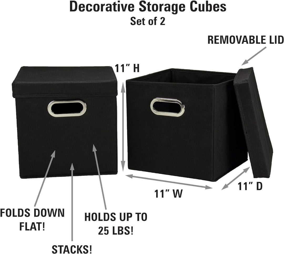 Household Essentials Würfel Set mit Deckel schwarz, 2er Pack Black, Black