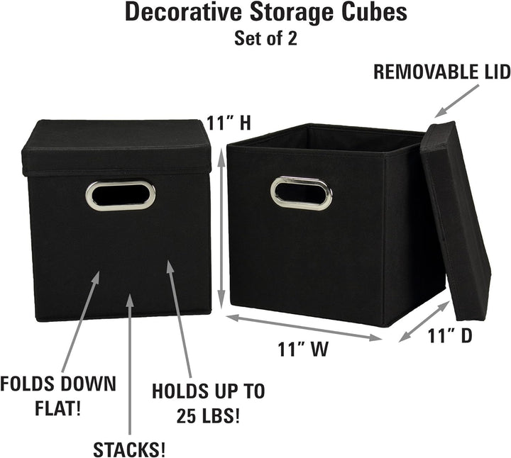 Household Essentials Würfel Set mit Deckel schwarz, 2er Pack Black, Black