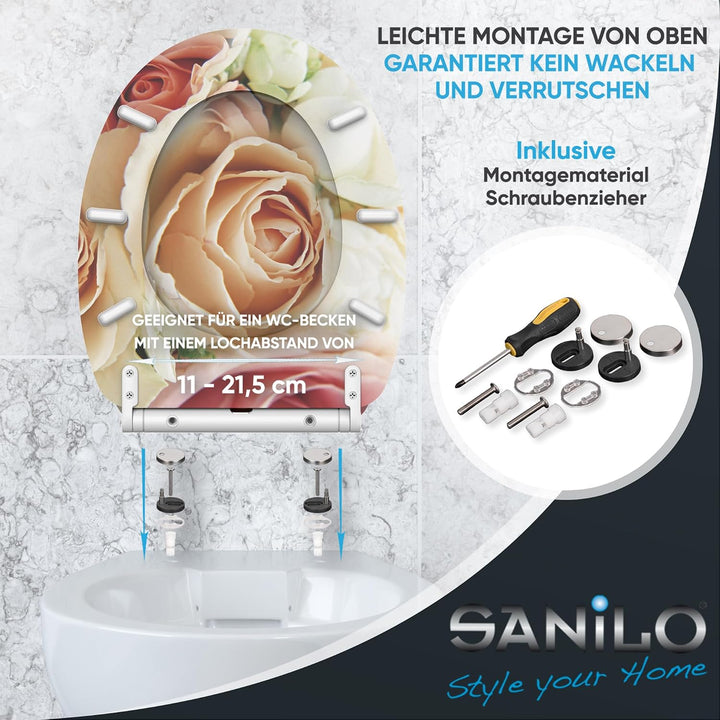 Sanilo WC Sitz mit Absenkautomatik, hochwertiger Toilettendeckel, einfache Montage, stabile Scharnie