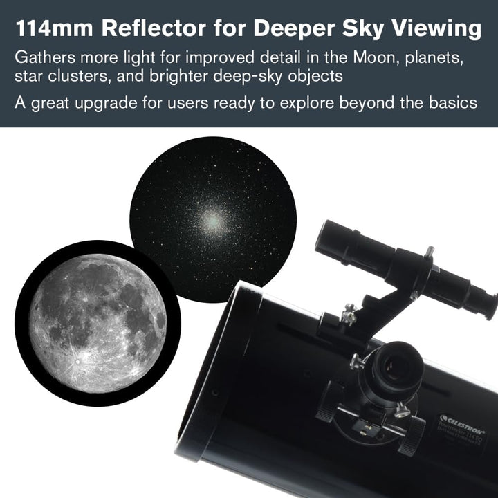 Celestron 21045 PowerSeeker 114EQ Spiegelteleskop - mit Zwei Okularen, Einer Barlow-Linse, höheneins