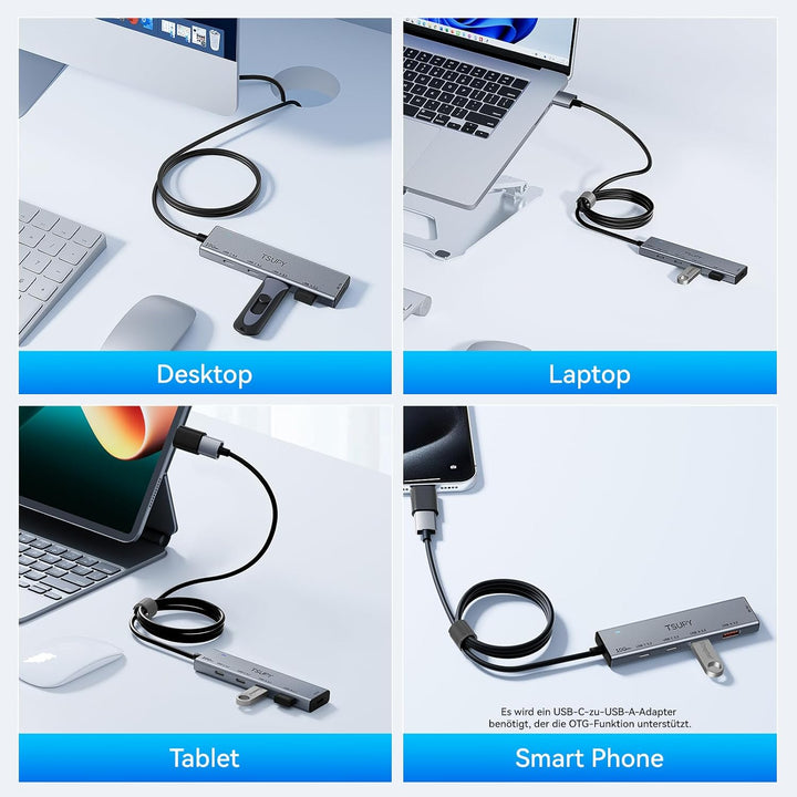 TSUPY USB Hub 3.2 Gen 2, 10Gbps USB Splitter mit 2* usbc 3.2 und 2*USB-a 3.2 Ports, usb3.2 Verteiler
