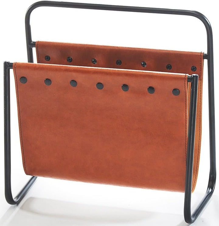 Kobolo Zeitungsständer Zeitungshalter aus braunem Leder und Metall 39x21x40 cm, 39x21x40 cm