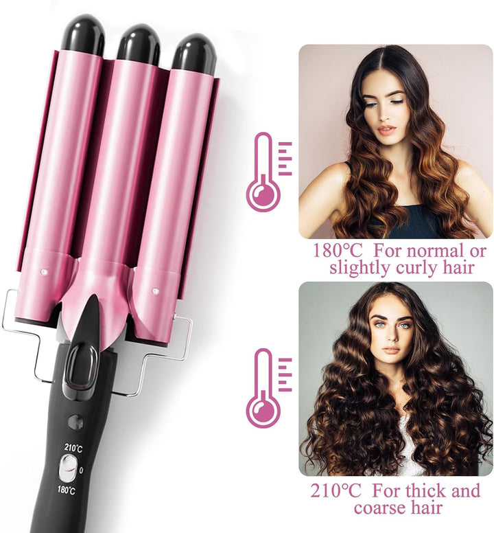 Lockenstab 3 Fässer Welleneisen,22mm Grosse Welleneisen für Haare Beach Waves Lockenwickler,Turmalin