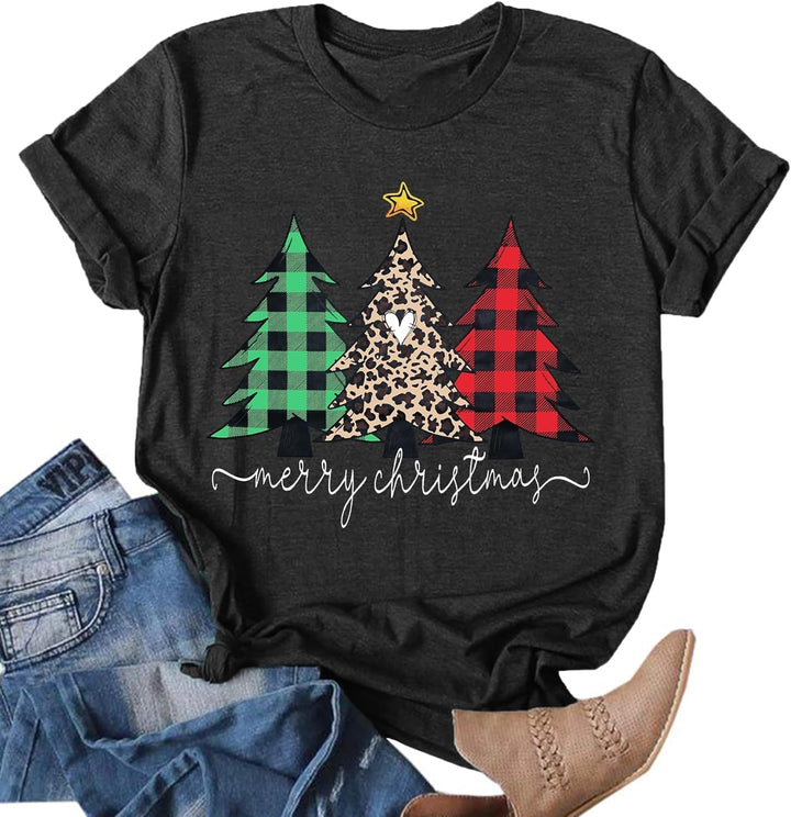 Weihnachtsbaum T-Shirt Für Damen Merry Christmas Bedruckte T-Shirts Kurzarm Holiday Tshirt Oberteile