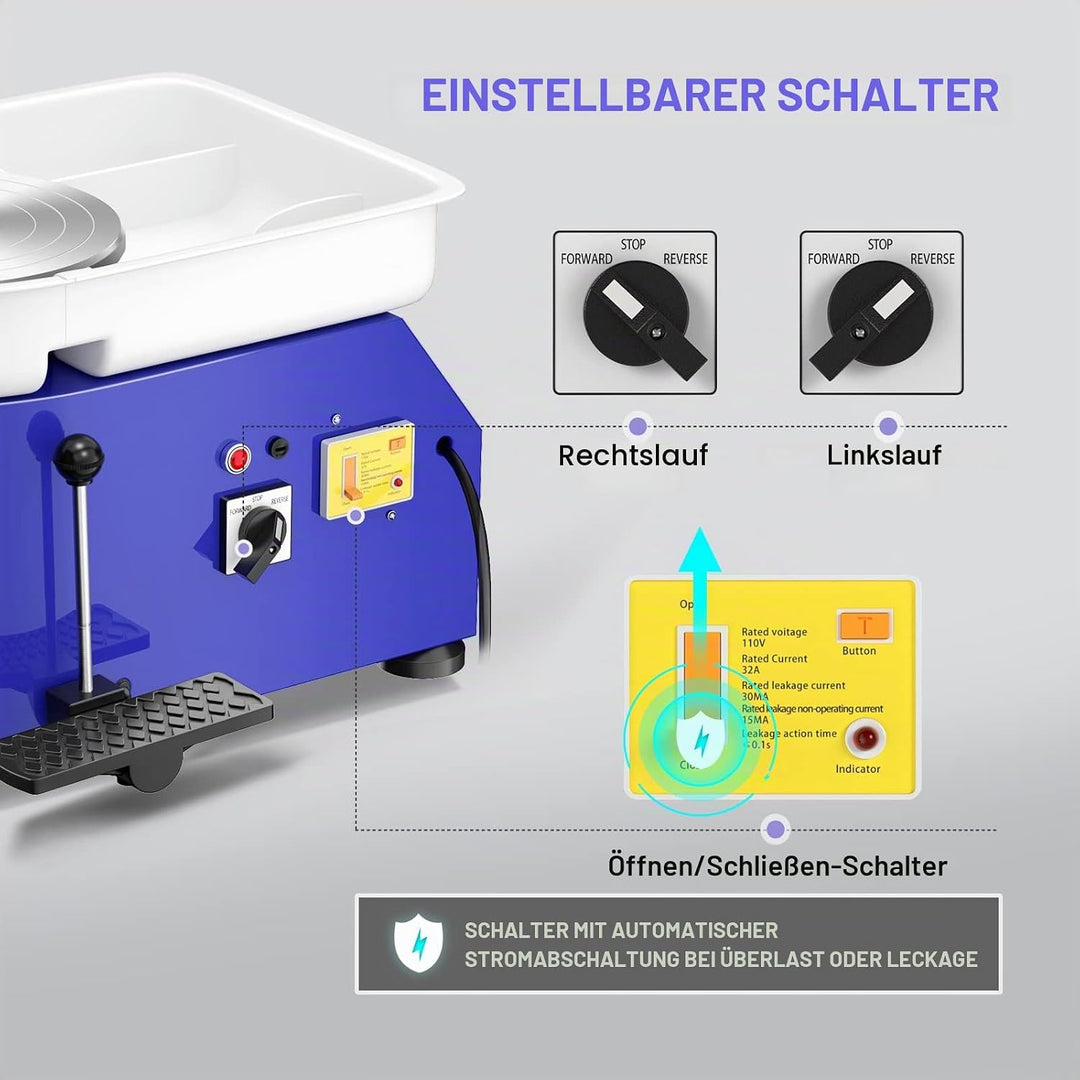 VAYOTOY Elektrische Töpferscheibe,25CM Töpferscheibe Formmaschine 350W Elektrisches DIY Tonwerkzeug
