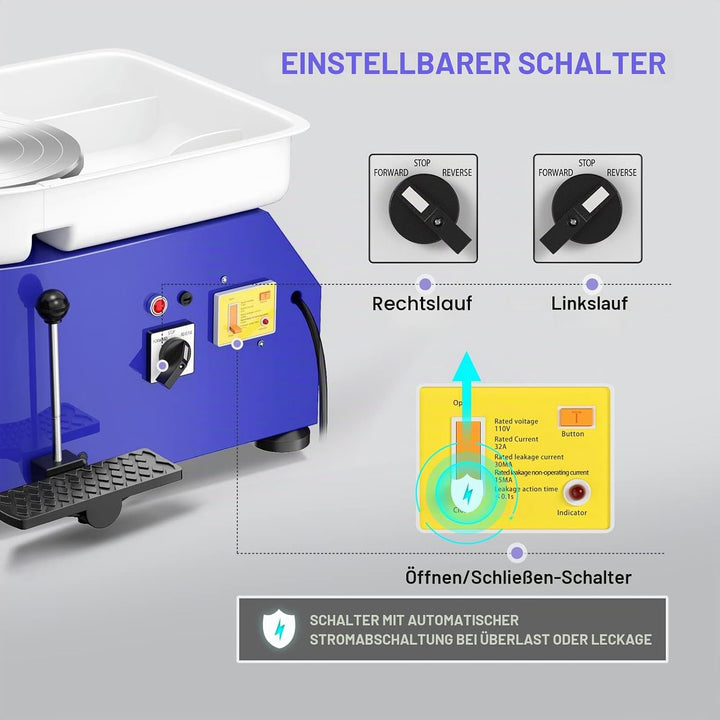 VAYOTOY Elektrische Töpferscheibe,25CM Töpferscheibe Formmaschine 350W Elektrisches DIY Tonwerkzeug