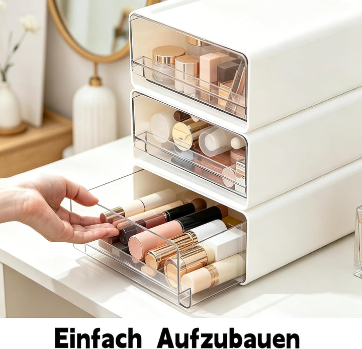 3 Stück Schreibtisch Organizer mit Schubladen, Stapelbare Schubladenbox Büro Organizer für Schublade