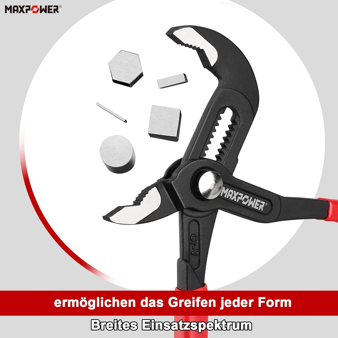 MAXPOWER Wasserpumpenzange Set, 3 tlg. Rohrzange 180 mm / 240 mm / 420 mm aus CR-V Stahl, Feinverste
