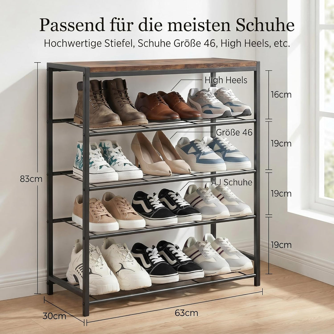 Schuhregal Schmal mit 5 Ebenen und Ablagefläche - Vertikaler Schuhschrank Schmal Platzsparelnd für F