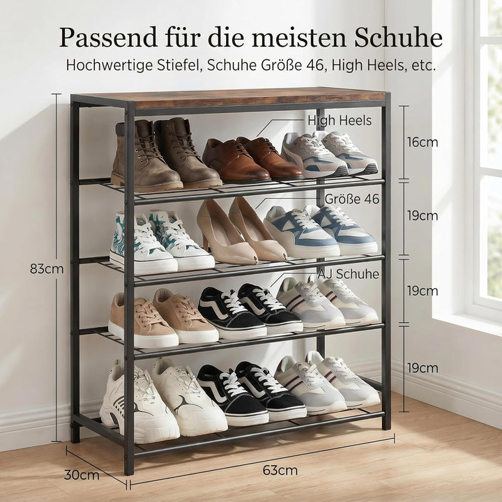 Schuhregal Schmal mit 5 Ebenen und Ablagefläche - Vertikaler Schuhschrank Schmal Platzsparelnd für F
