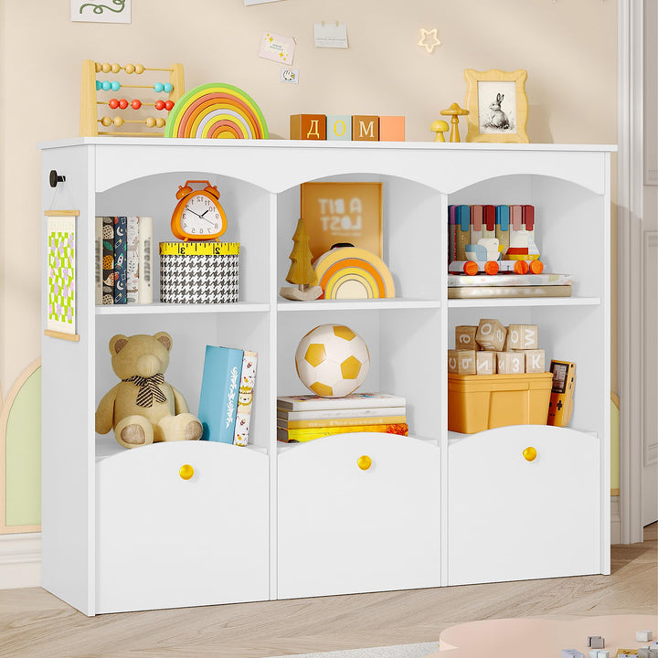Hzuaneri Kinderregal 103 cm Breite, Kinderzimmer Möbel Weiss | Kinderregal mit 3 Rollboxen, 6 offene