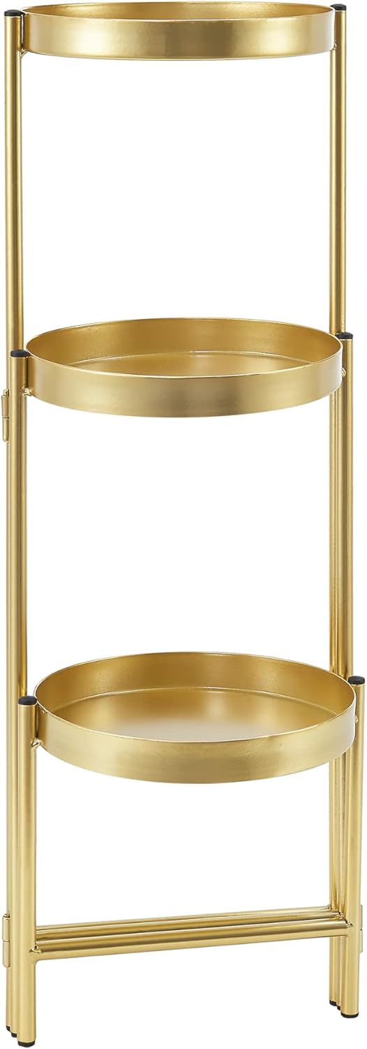 [en.casa] Pflanzständer Kallo mit 3 Pflanzschalen Blumenständer Metall klappbar Messingfarben