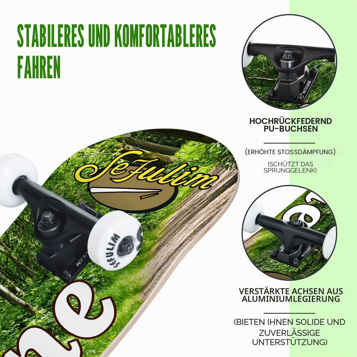 Sefulim 78,9 x 20,3 cm komplettes Skateboard, 7-lagig, kanadischer Ahorn, Doppel-Kick-Deck-Skateboar