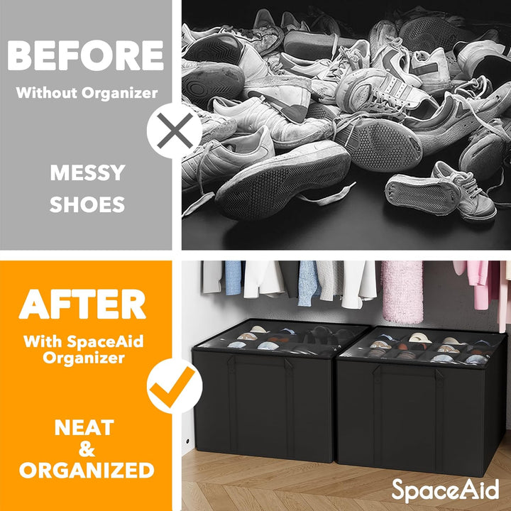 SpaceAid Schuh-Organizer für Schrank, 2 Stück, faltbare Schuhaufbewahrungsbehälter, Körbe, Boxen mit