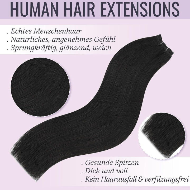 Fshine Tief Schwarz Tressen Extensions Echthaar Brasilianische Haarbündel 30cm 80g Haartressen Echth