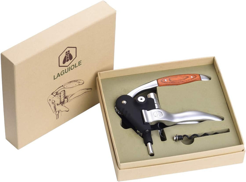 LAGUIOLE - Korkenzieher mit Cremallière-Hebel - Aluminium und Holz - Mit Ersatzdrehung - Geschenkbox