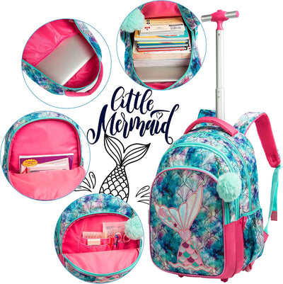 HTgroce Schulranzen mit Rollen für Mädchen, Kinderrucksack mit Rollen Trolley Schulrucksack für Mädc