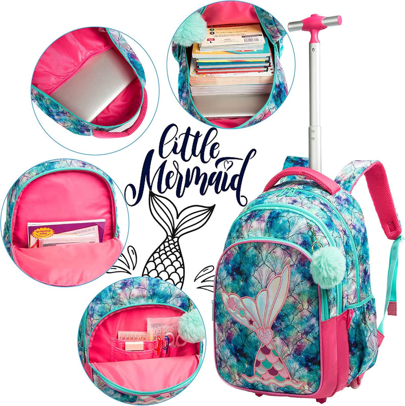 HTgroce Schulranzen mit Rollen für Mädchen, Kinderrucksack mit Rollen Trolley Schulrucksack für Mädc