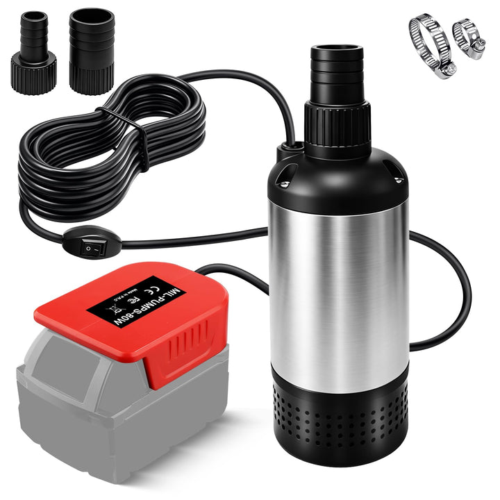 Wasserpumpe für Milwaukee 18V Akku, 3800L/H Bürstenlose Tauchpumpe Sumpfpumpe Schmutzwasserpumpe Abs